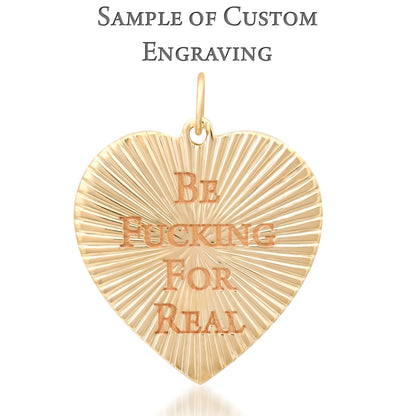 14K Gold Fluted Heart Medallion Charm Pendant, XXL Size Heart
