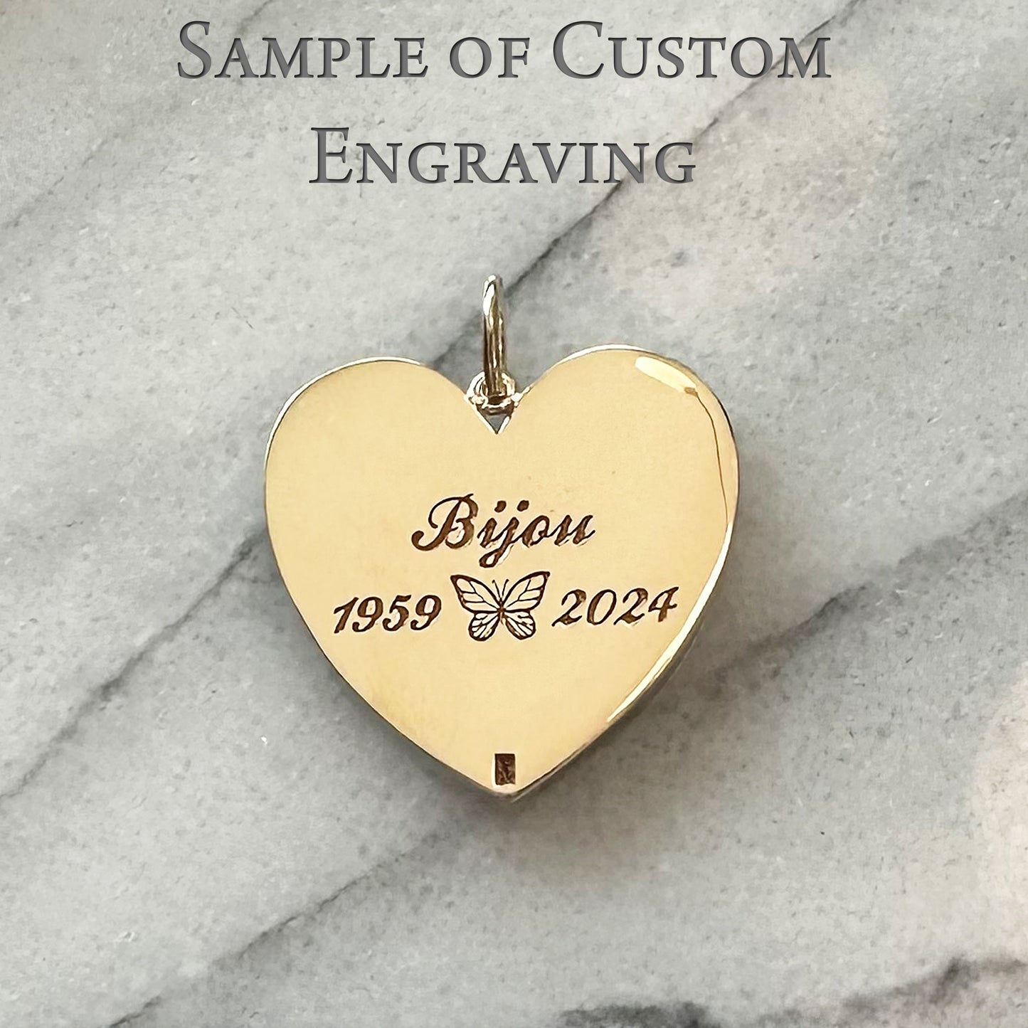 14K Gold Diamond Butterfly Fluted Heart Medallion Charm Pendant, XL Size Heart