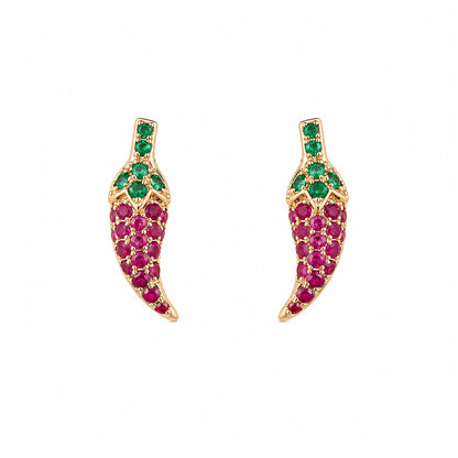 14K Gold Pavé Ruby & Emerald XS Chili Pepper Stud Earrings