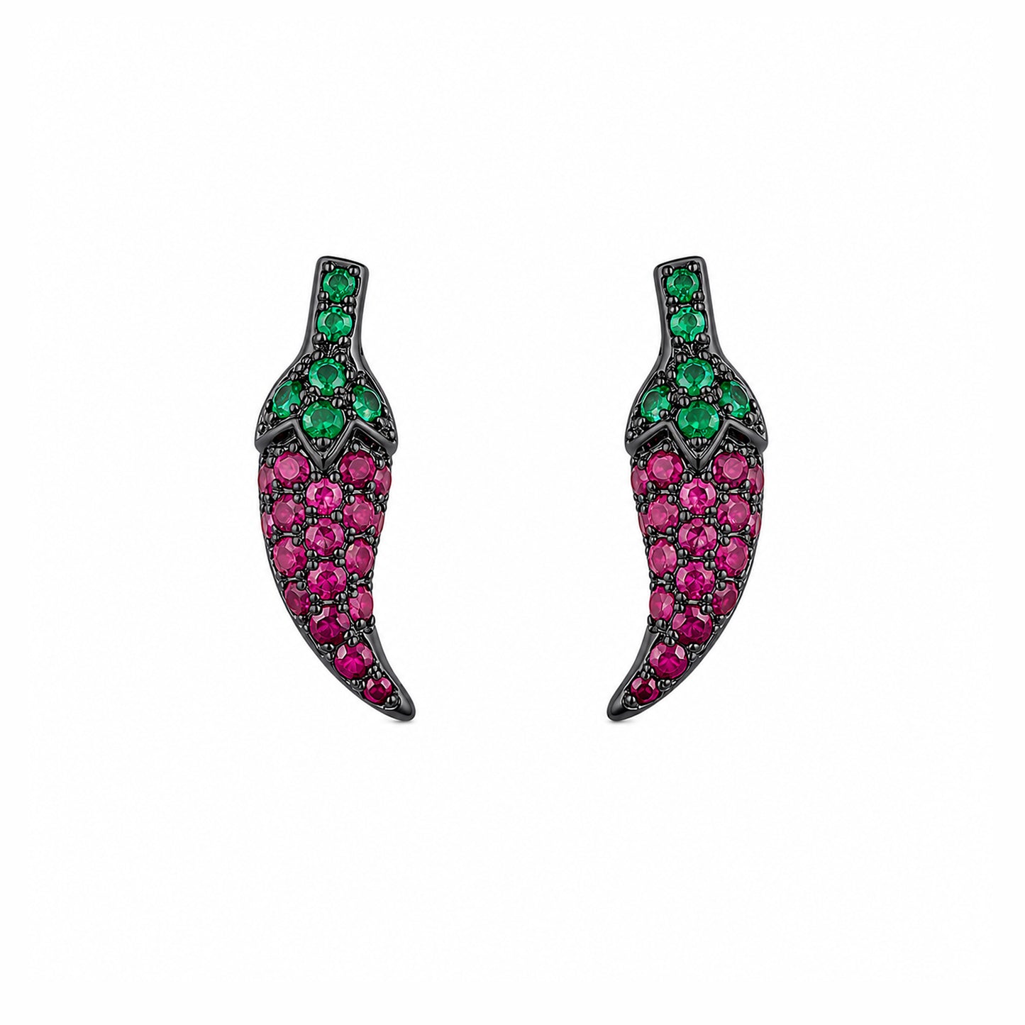 14K Gold Pavé Ruby & Emerald XS Chili Pepper Stud Earrings