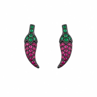 14K Gold Pavé Ruby & Emerald XS Chili Pepper Stud Earrings