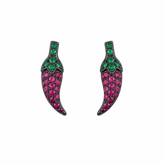 14K Gold Pavé Ruby & Emerald XS Chili Pepper Stud Earrings