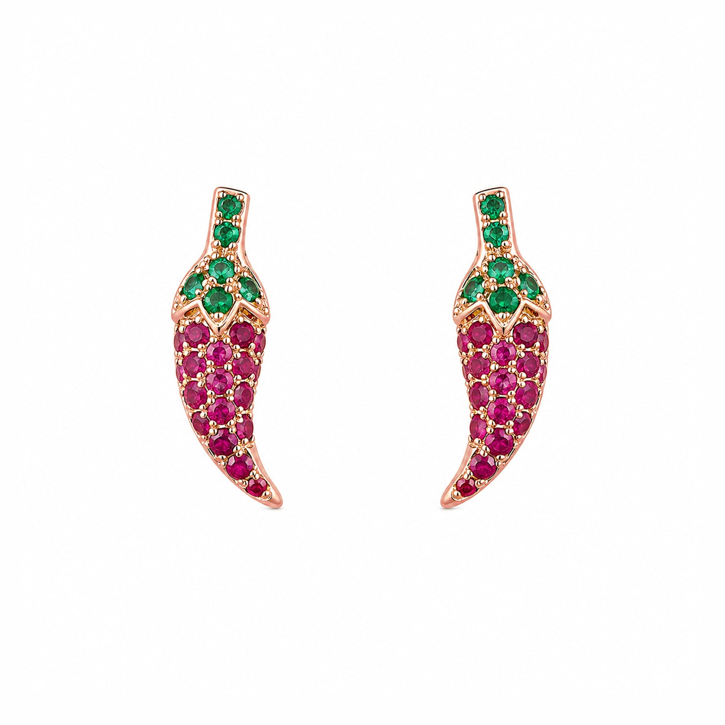 14K Gold Pavé Ruby & Emerald XS Chili Pepper Stud Earrings