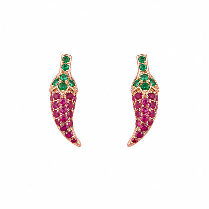 14K Gold Pavé Ruby & Emerald XS Chili Pepper Stud Earrings