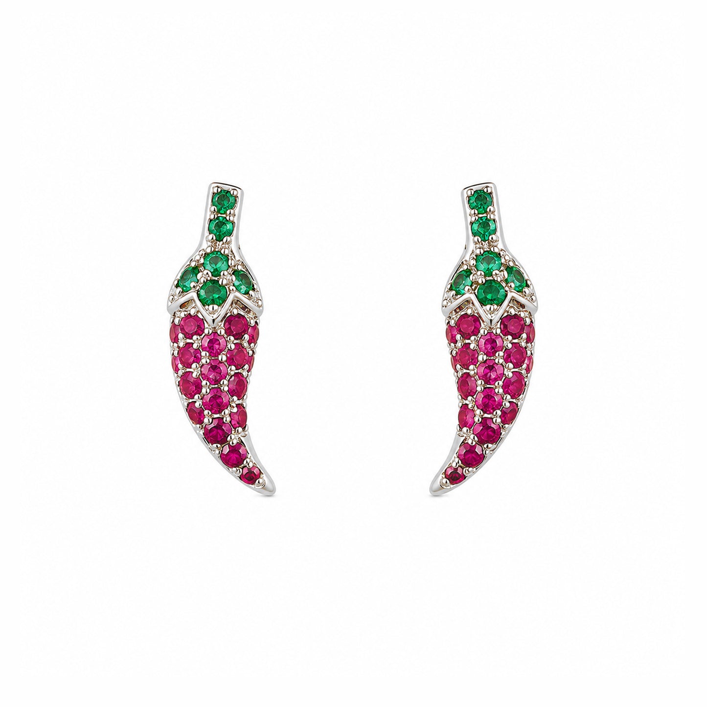 14K Gold Pavé Ruby & Emerald XS Chili Pepper Stud Earrings