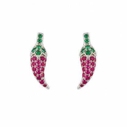 14K Gold Pavé Ruby & Emerald XS Chili Pepper Stud Earrings