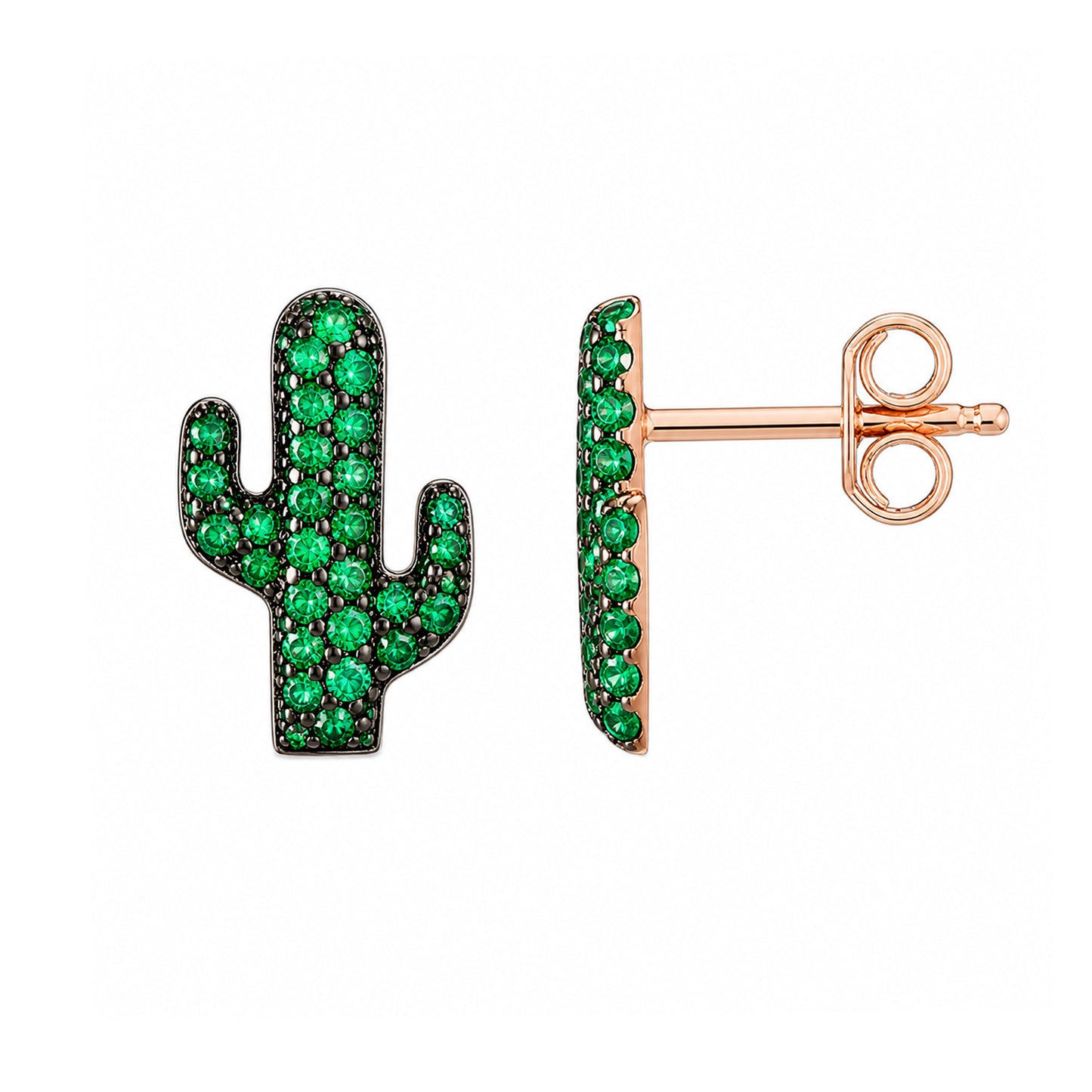 14K Gold Pavé Emerald XS Cactus Stud Earrings