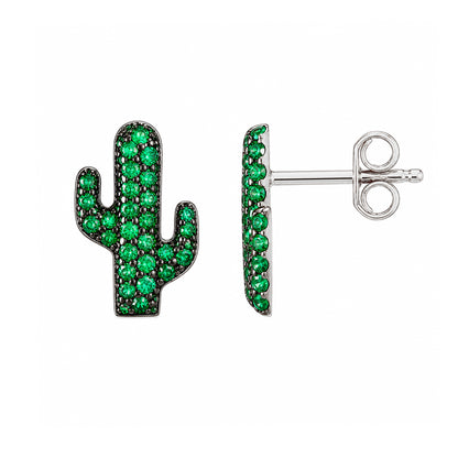 14K Gold Pavé Emerald XS Cactus Stud Earrings