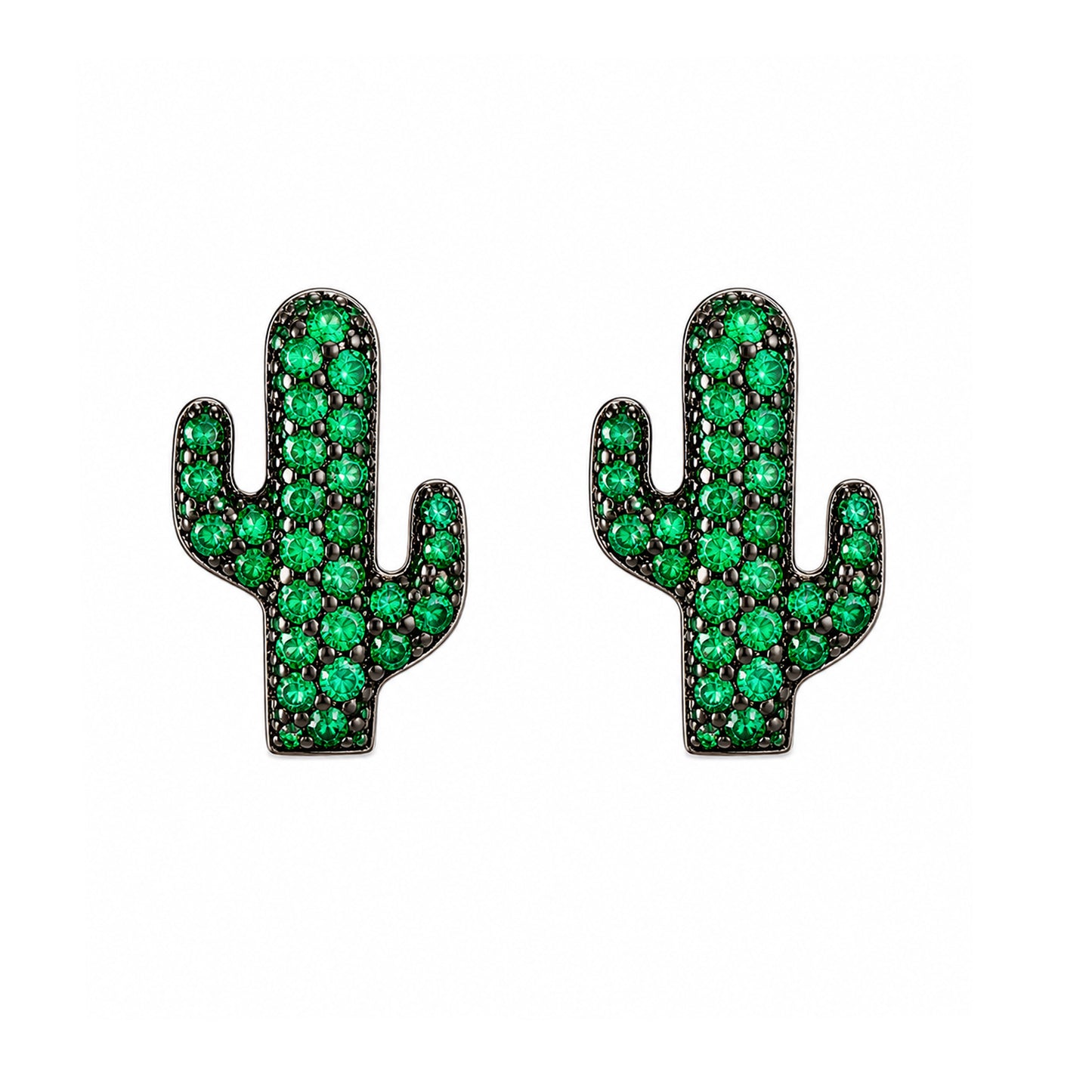 14K Gold Pavé Emerald XS Cactus Stud Earrings