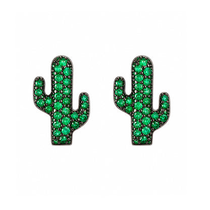 14K Gold Pavé Emerald XS Cactus Stud Earrings