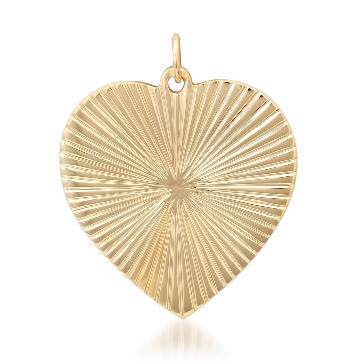 14K Gold Fluted Heart Medallion Charm Pendant, XXL Size Heart
