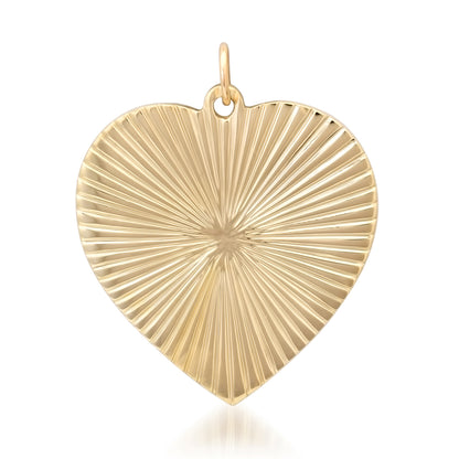 14K Gold Fluted Heart Medallion Charm Pendant, XXL Size Heart