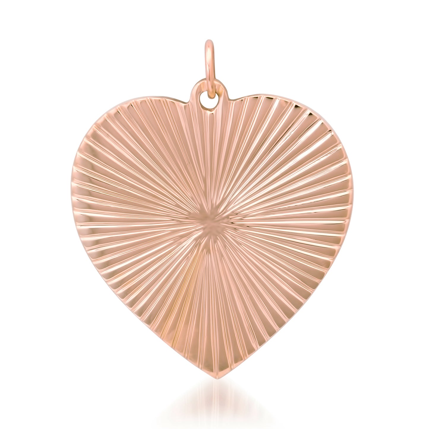 14K Gold Fluted Heart Medallion Charm Pendant, XXL Size Heart