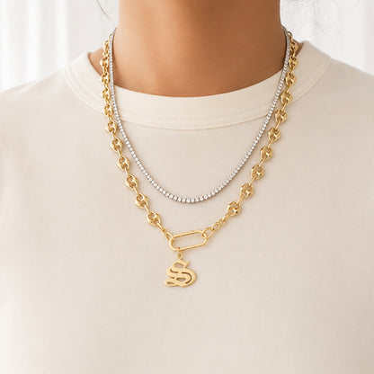 14K Gold Old English Font Initial Charm Pendant, Medium Size