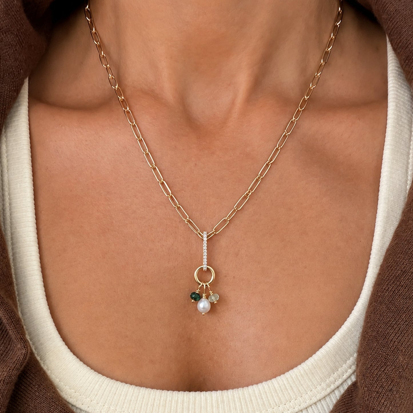 14K Gold Elongated Oval Diamond Charm Enhancer ~ XL Size