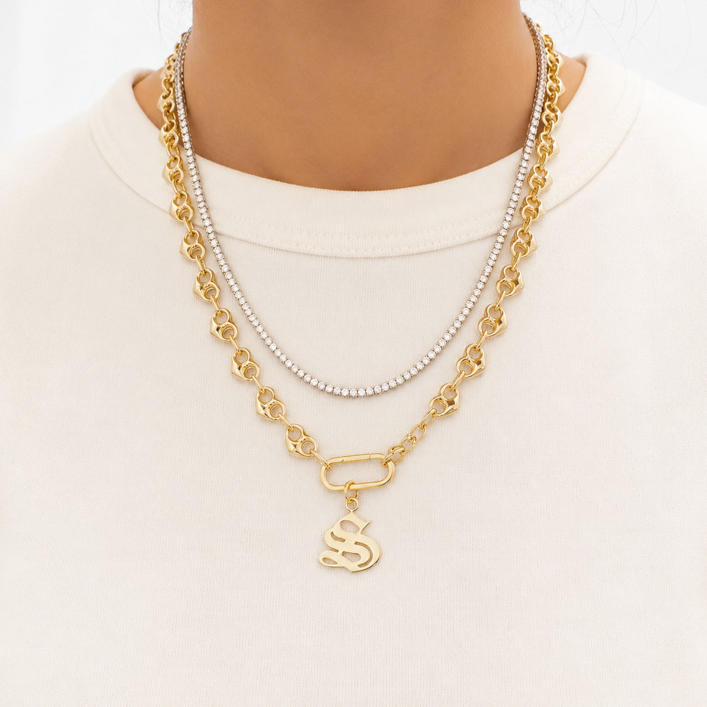 14K Gold Puffy Heart Mariner Anchor Link Chain Necklace