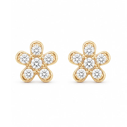 14K Gold Pavé Diamond XS Daisy Flower Stud Earrings