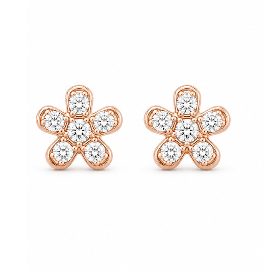 14K Gold Pavé Diamond XS Daisy Flower Stud Earrings
