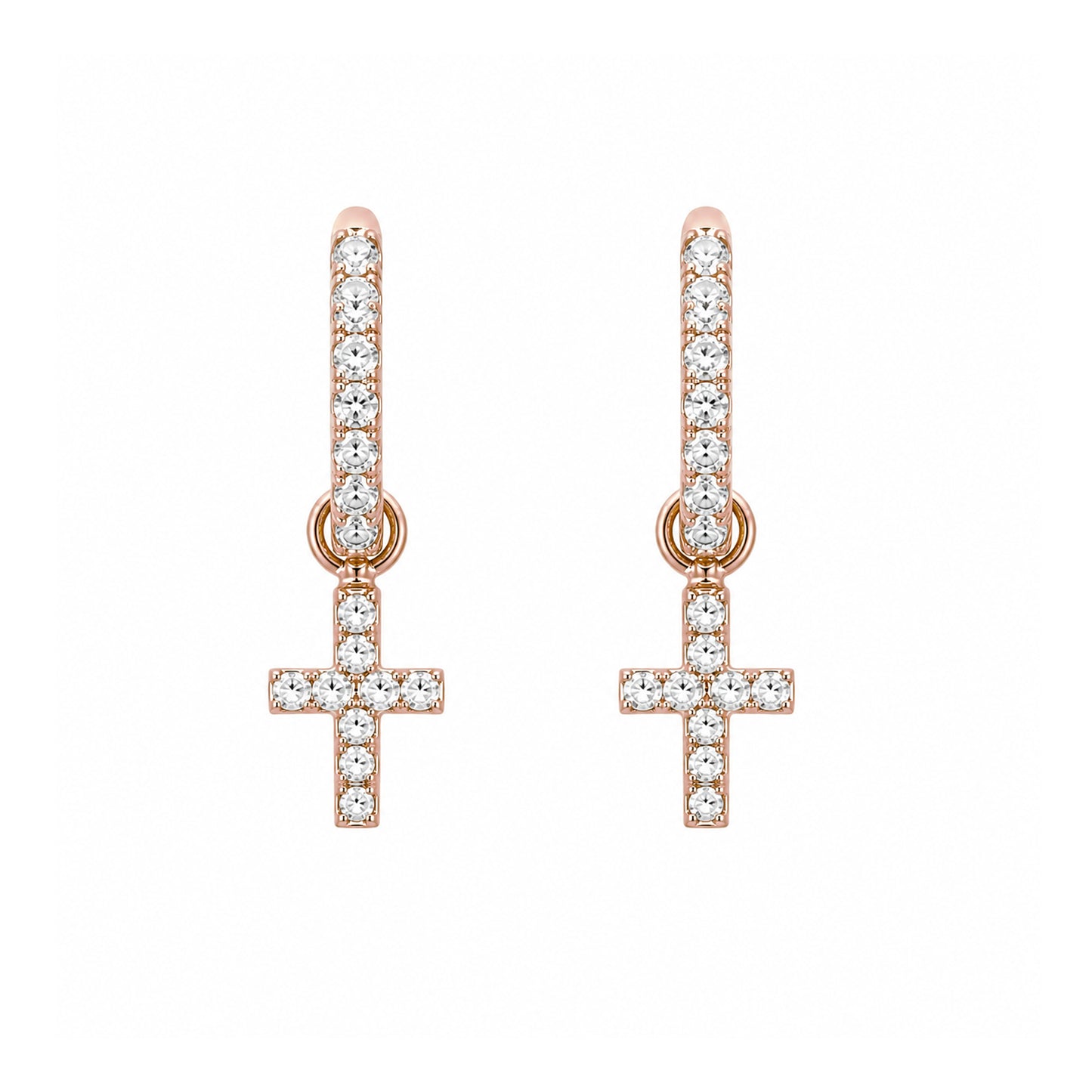 14K Gold Pavé Diamond Cross Dangle Huggie Hoop Earrings ~ Convertible Charm