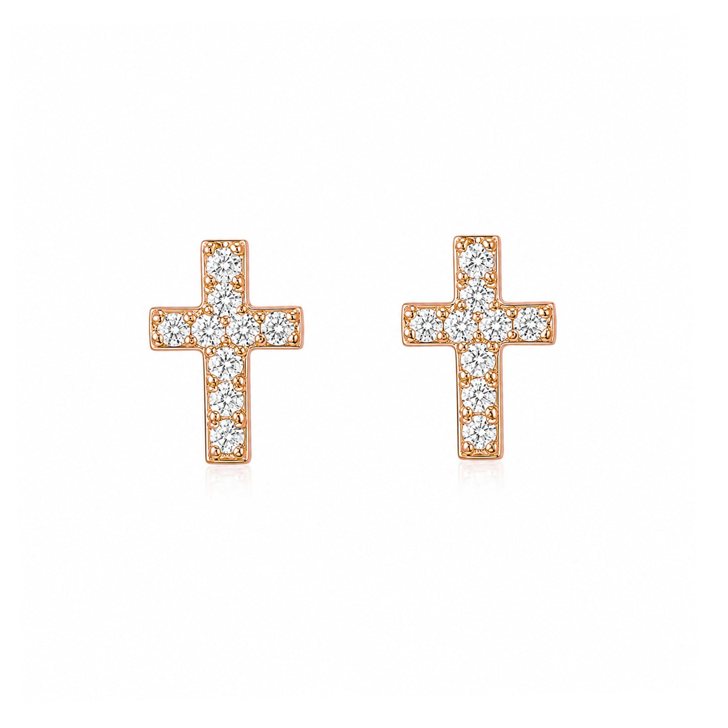 14K Gold Pavé Diamond XS Cross Stud Earrings