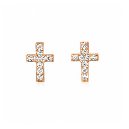 14K Gold Pavé Diamond XS Cross Stud Earrings