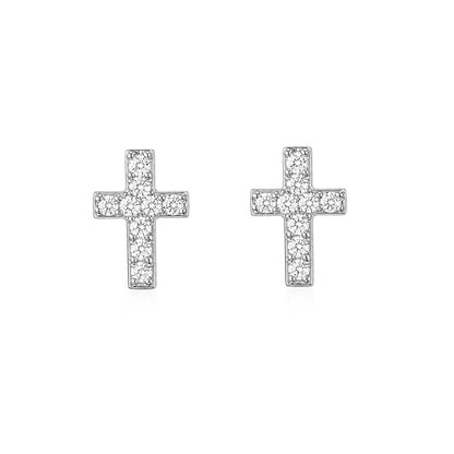 14K Gold Pavé Diamond XS Cross Stud Earrings