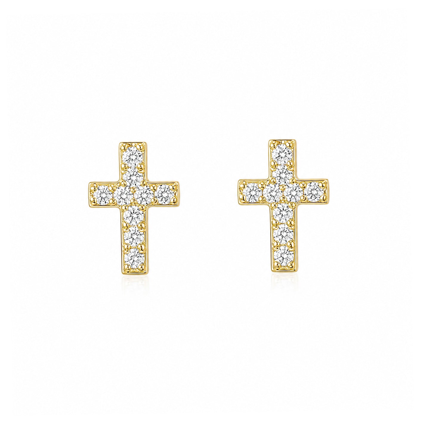 14K Gold Pavé Diamond XS Cross Stud Earrings