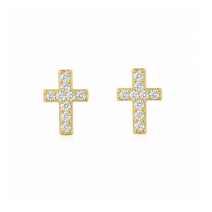 14K Gold Pavé Diamond XS Cross Stud Earrings