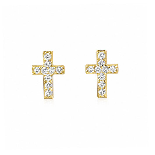 14K Gold Pavé Diamond XS Cross Stud Earrings