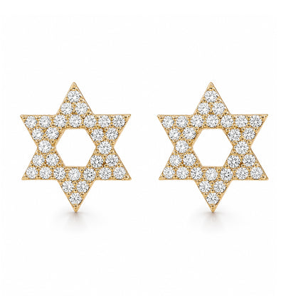14K Gold Pavé Diamond Star of David Stud Earrings