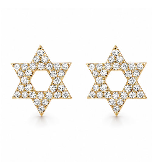 14K Gold Pavé Diamond Star of David Stud Earrings