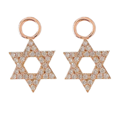 14K Gold Pavé Diamond Star of David Hoop Earring Charms