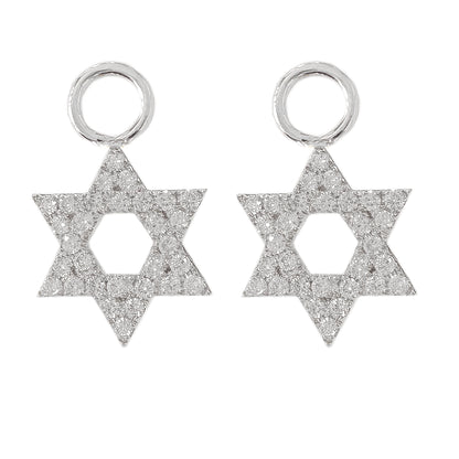 14K Gold Pavé Diamond Star of David Hoop Earring Charms