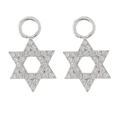 14K Gold Pavé Diamond Star of David Hoop Earring Charms