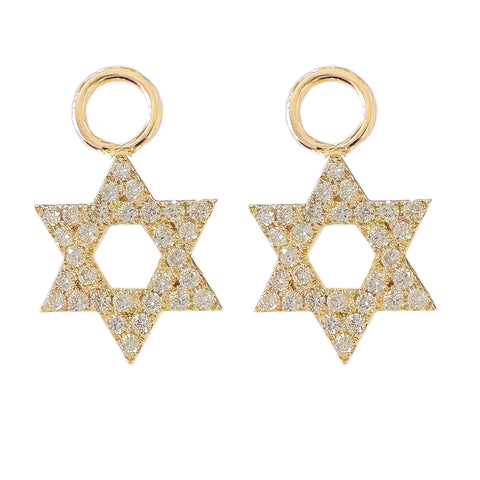 14K Gold Pavé Diamond Star of David Hoop Earring Charms