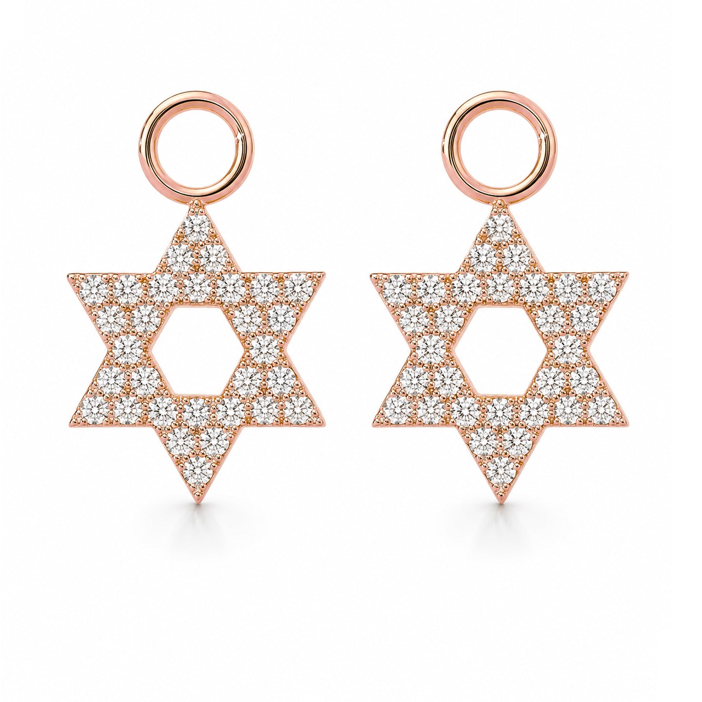 14K Gold Pavé Diamond Star of David Hoop Earring Charms