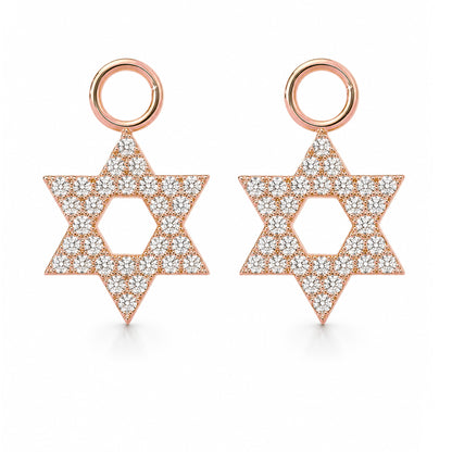 14K Gold Pavé Diamond Star of David Hoop Earring Charms