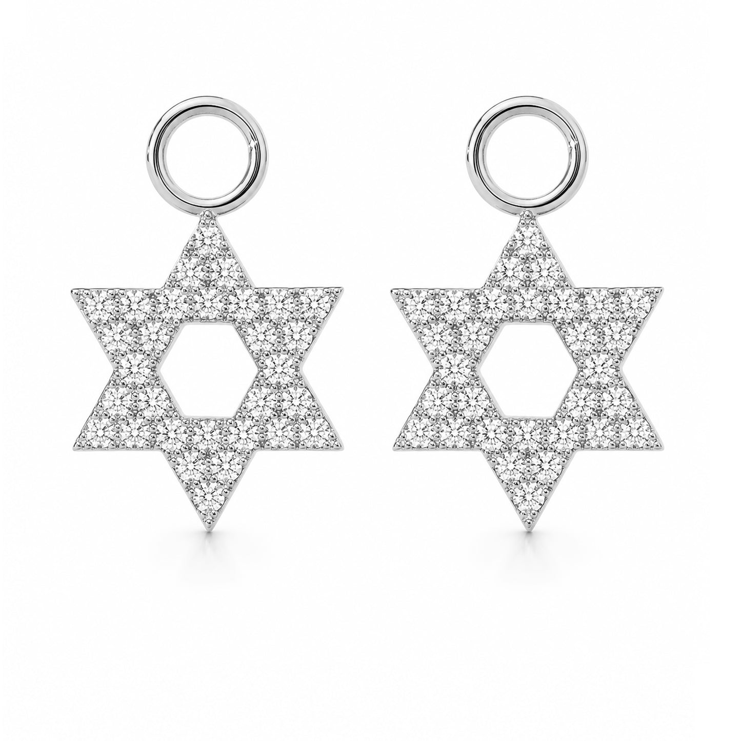 14K Gold Pavé Diamond Star of David Hoop Earring Charms
