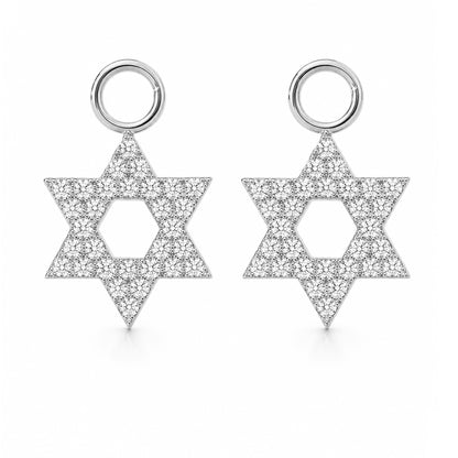 14K Gold Pavé Diamond Star of David Hoop Earring Charms