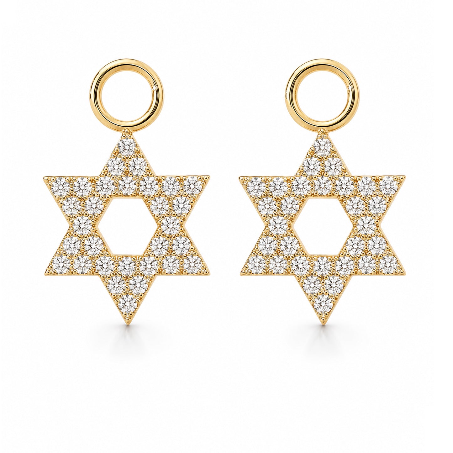 14K Gold Pavé Diamond Star of David Hoop Earring Charms