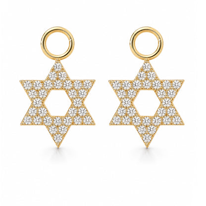 14K Gold Pavé Diamond Star of David Hoop Earring Charms
