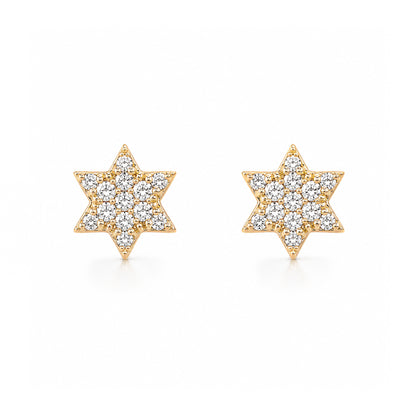 14K Gold Tiny Pavé Diamond Star of David Stud Earrings