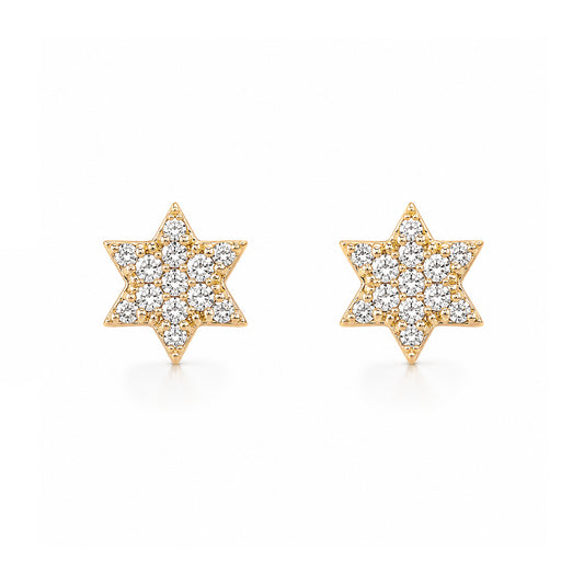 14K Gold Tiny Pavé Diamond Star of David Stud Earrings