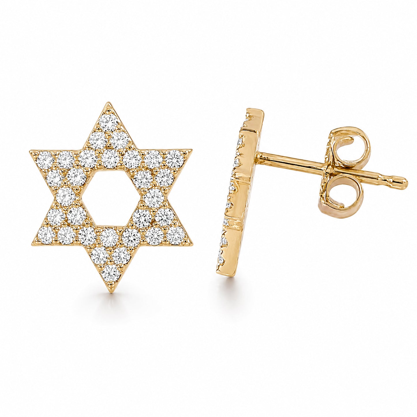 14K Gold Pavé Diamond Star of David Stud Earrings