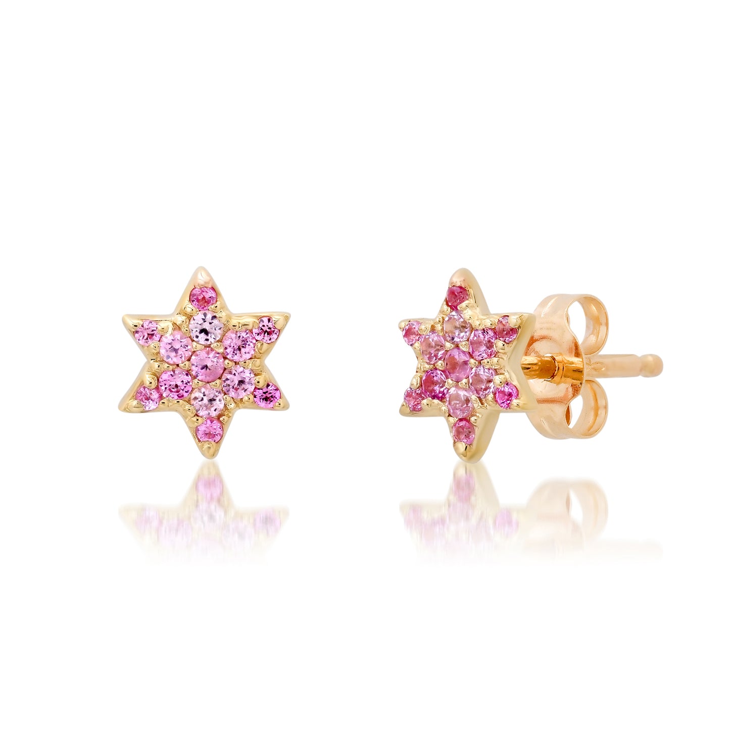 14K Gold Tiny Pavé Pink Sapphire Star of David Stud Earrings