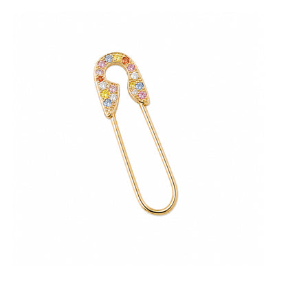 14K Gold Pavé Rainbow Confetti Sapphire Safety Pin Earring