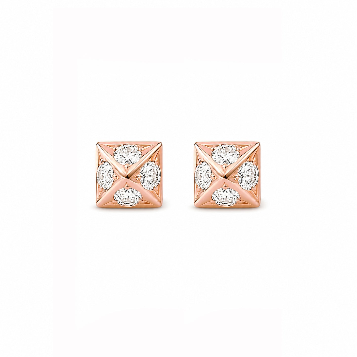 Spike Collection: 14K Gold Pavé Diamond Pyramid Spike Stud Earrings, XS Size
