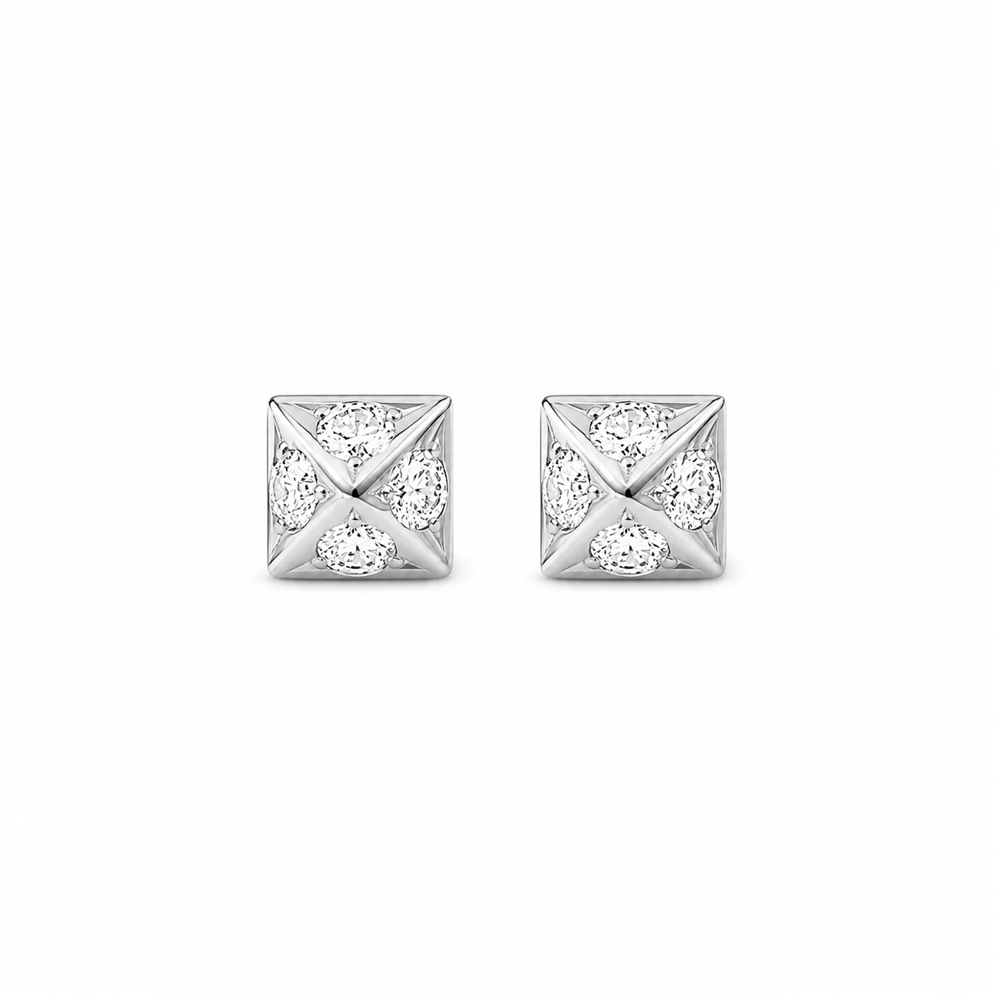 Spike Collection: 14K Gold Pavé Diamond Pyramid Spike Stud Earrings, XS Size