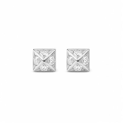Spike Collection: 14K Gold Pavé Diamond Pyramid Spike Stud Earrings, XS Size