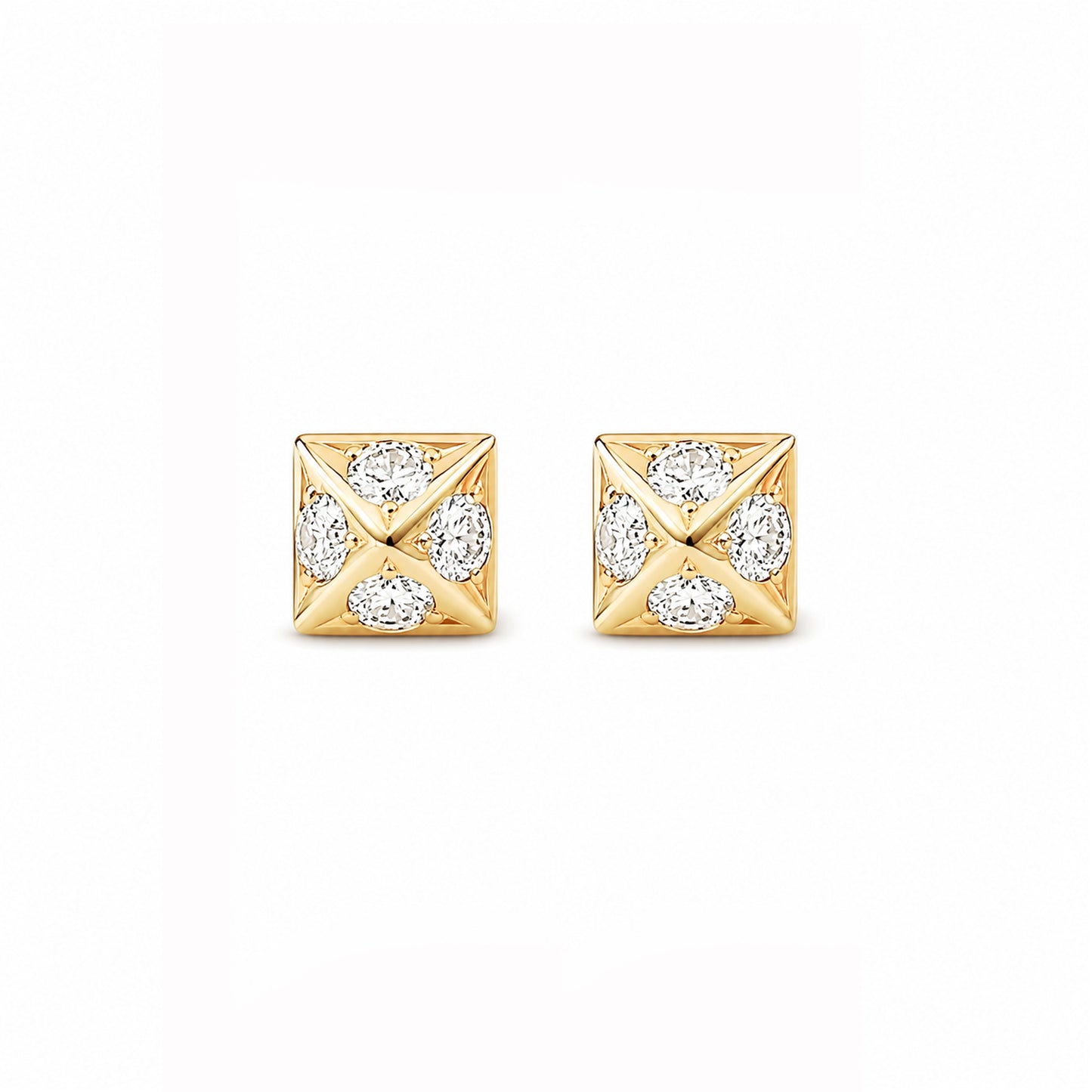 Spike Collection: 14K Gold Pavé Diamond Pyramid Spike Stud Earrings, XS Size